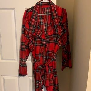 Plaid corduroy belted overcoat